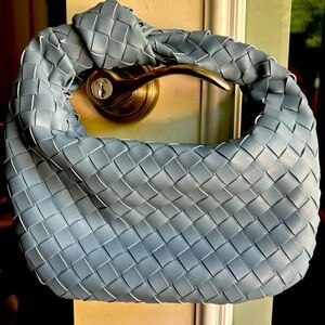Woven vegan leather bag in denim blue by *urban expressions.